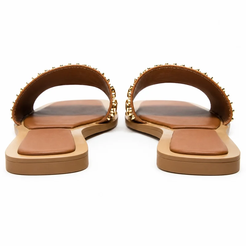 Women's Brown Studded Flat Sandal