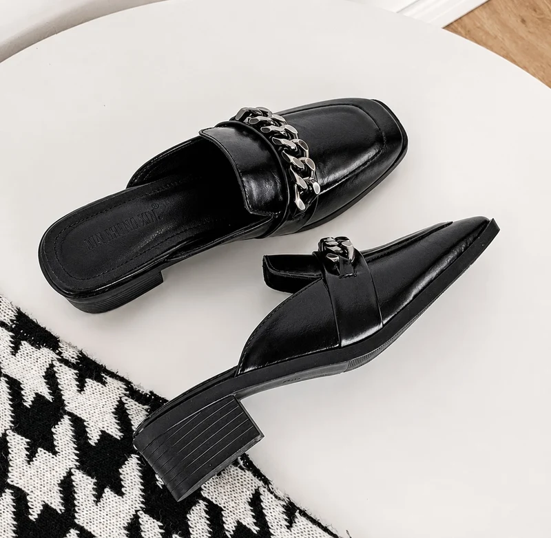 Black Women's Square Toe Heel Sandal