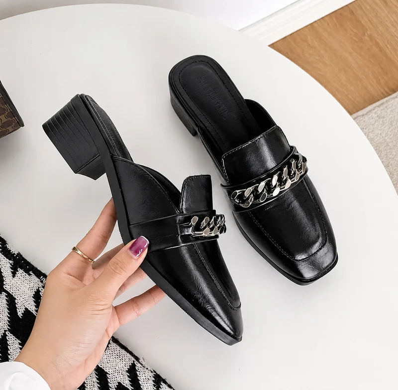 Black Women's Square Toe Heel Sandal