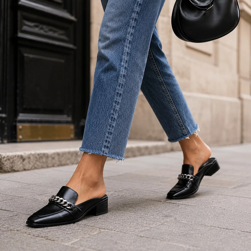 Black Women's Square Toe Heel Sandal