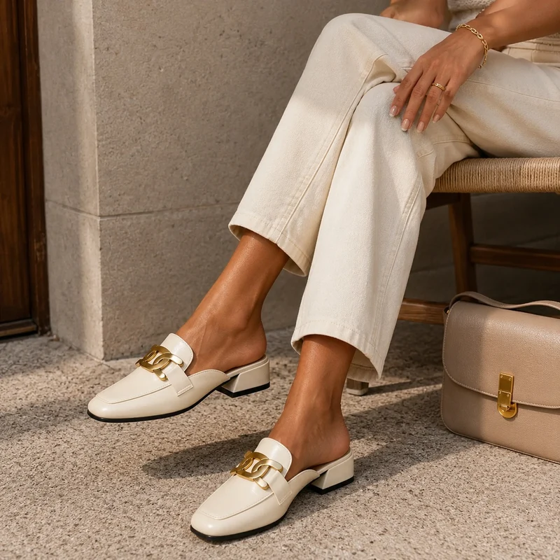 Beige and Luxurious Women's Sandal with Heel