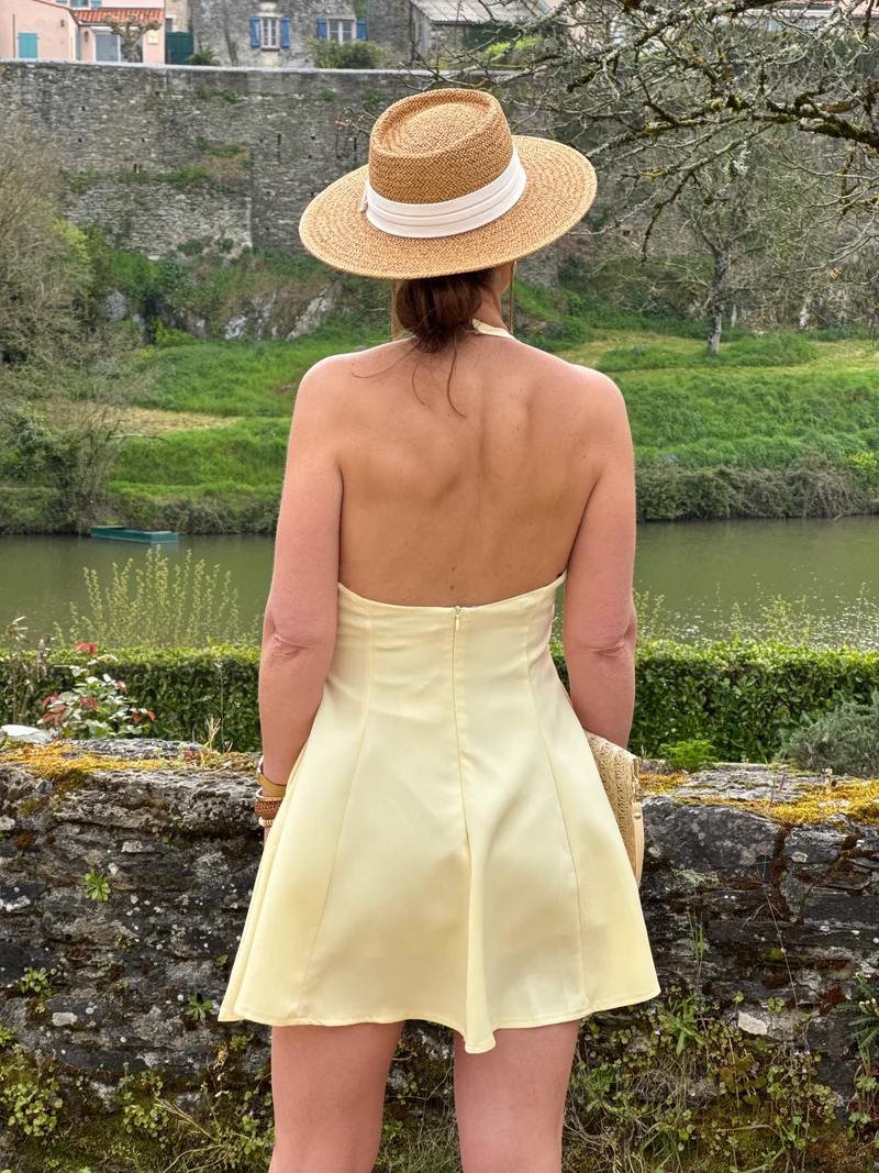 Robe patineuse dos nu bretelles jaune CAMILLE