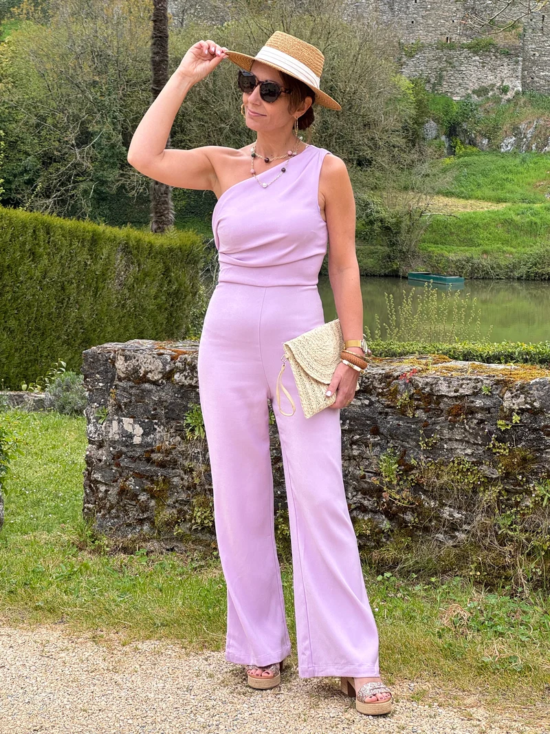Combinaison asymétrique taille haute coupe droite lilas JOSEPHINE
