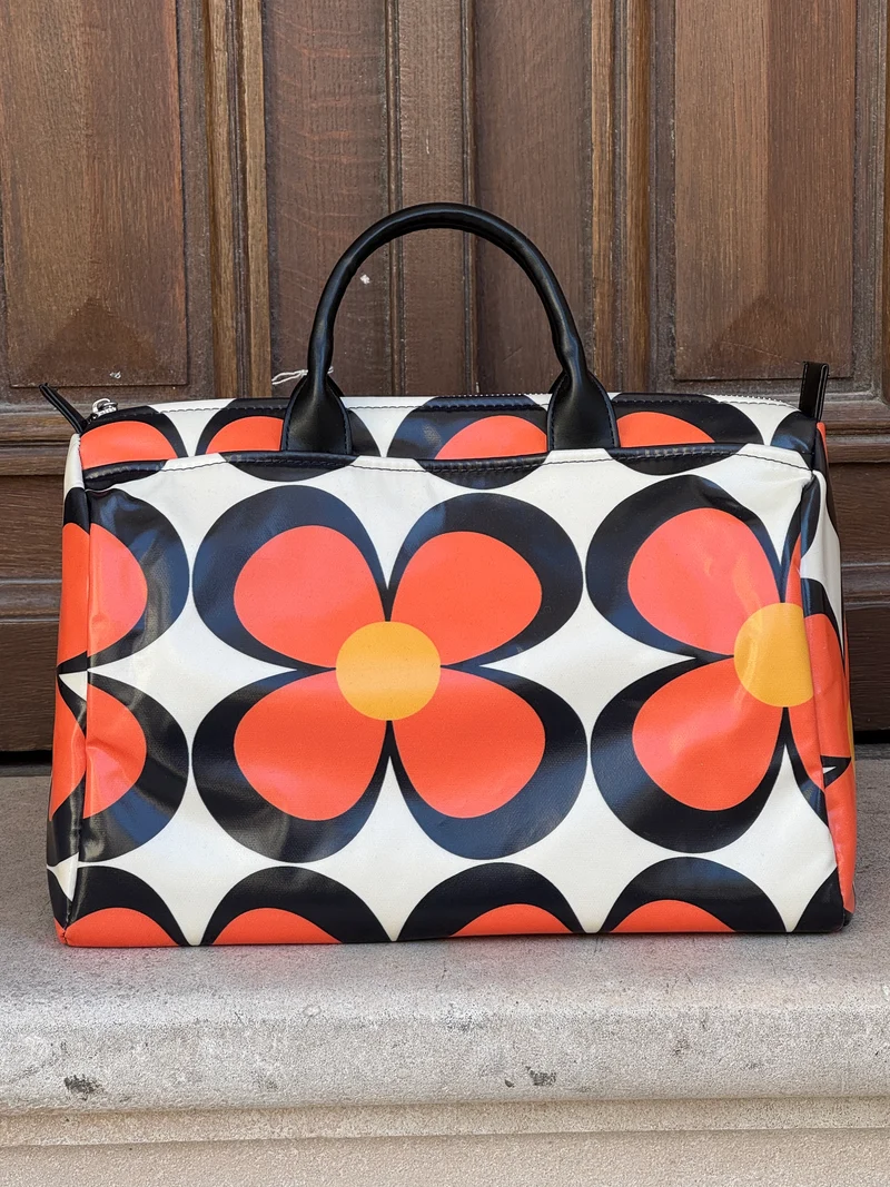 Sac enduit n°107 floral graphique noir, blanc, orange et jaune BOWLING Hippocampe