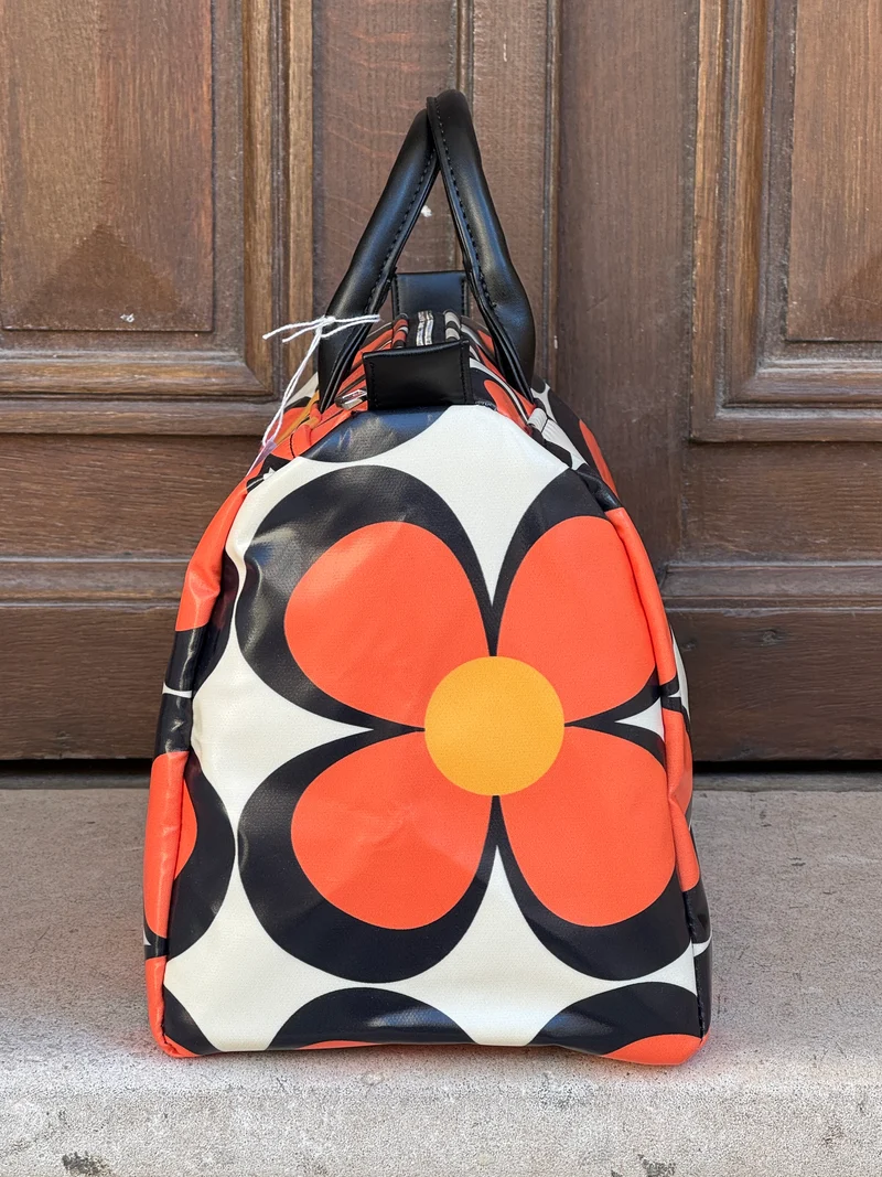 Sac enduit n°107 floral graphique noir, blanc, orange et jaune BOWLING Hippocampe