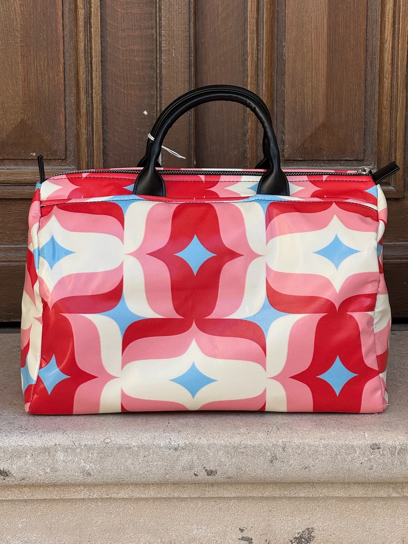 Sac BOWLING enduit n°179 graphique rouge, rose, bleu ciel et blanc Hippocampe