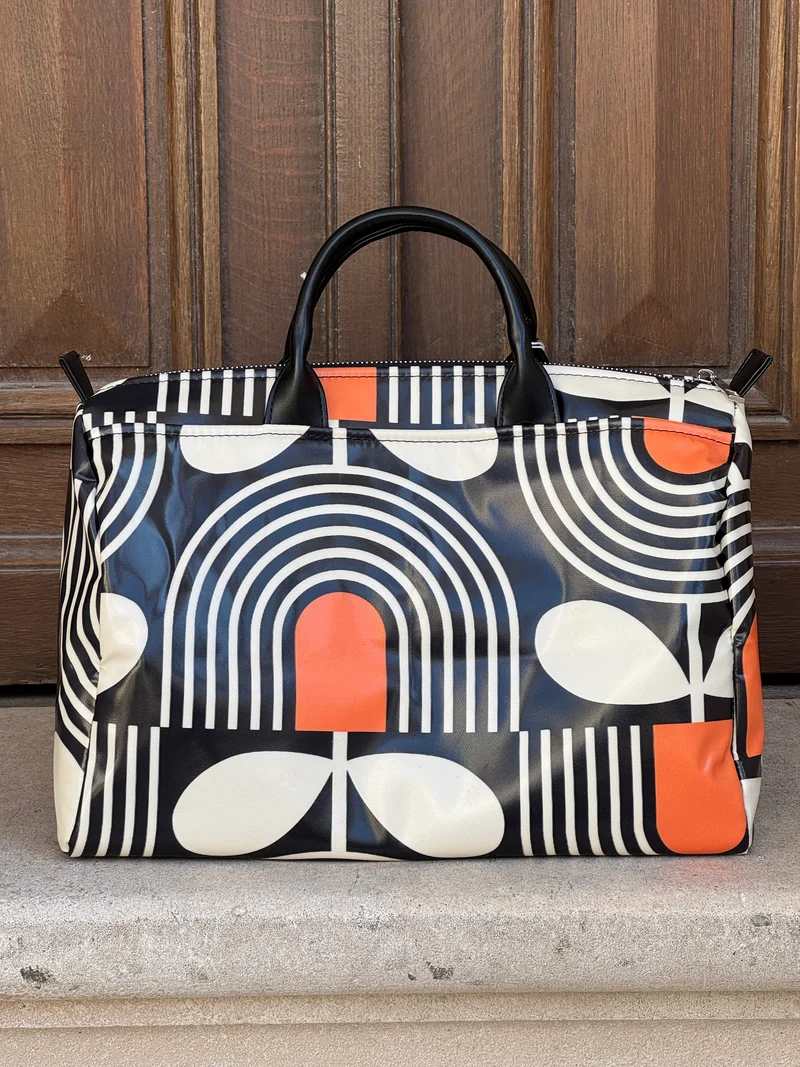 Sac BOWLING enduit n°182 graphique noir, blanc et orange Hippocampe