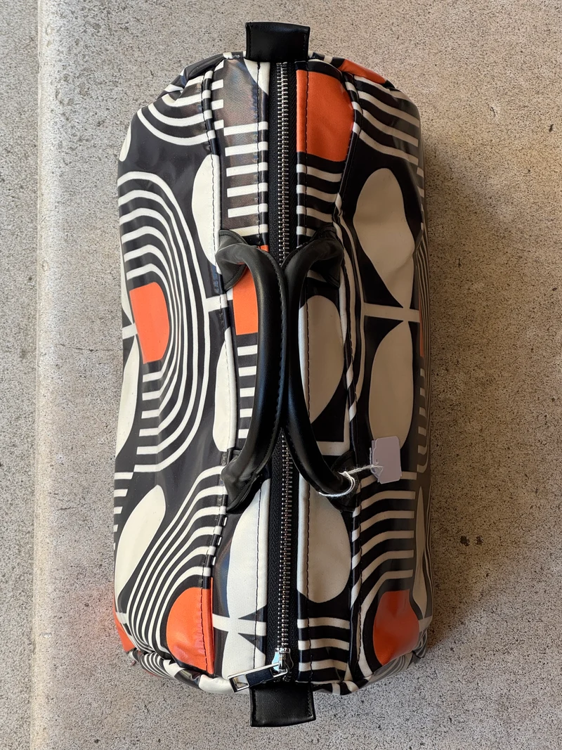 Sac BOWLING enduit n°182 graphique noir, blanc et orange Hippocampe