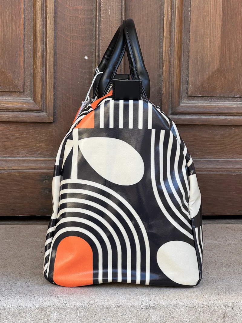 Sac BOWLING enduit n°182 graphique noir, blanc et orange Hippocampe
