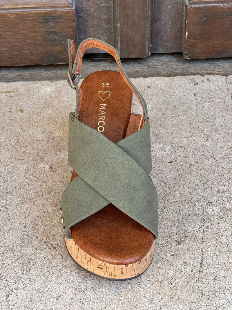 Sandales talons Compensées Olive 2‑28366‑46 722 Marco Tozzi