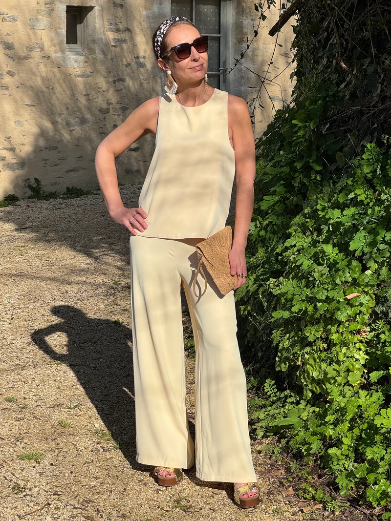 Pantalon jaune fluide taille haute ORIA