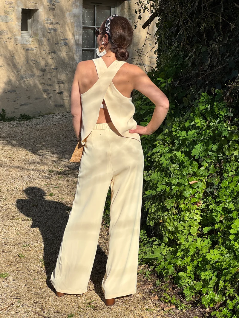 Pantalon jaune fluide taille haute ORIA