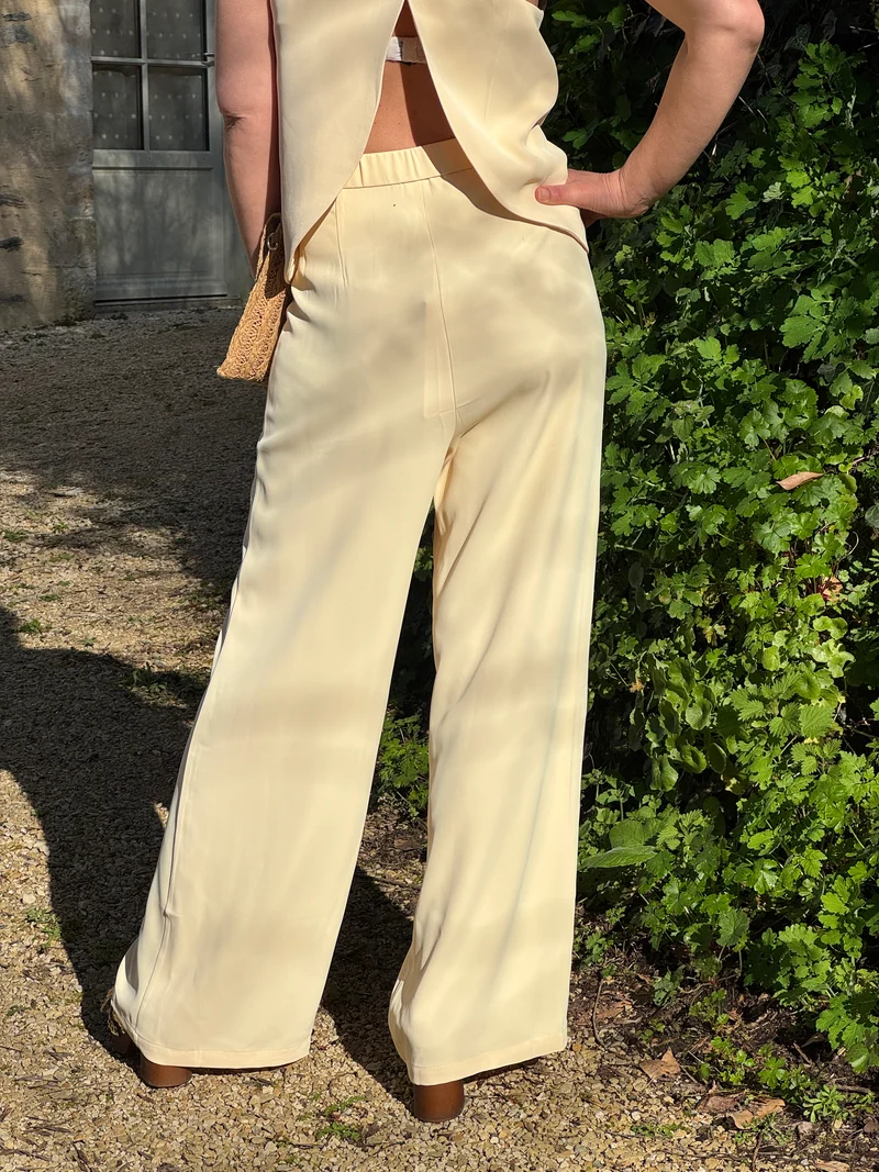 Pantalon jaune fluide taille haute ORIA
