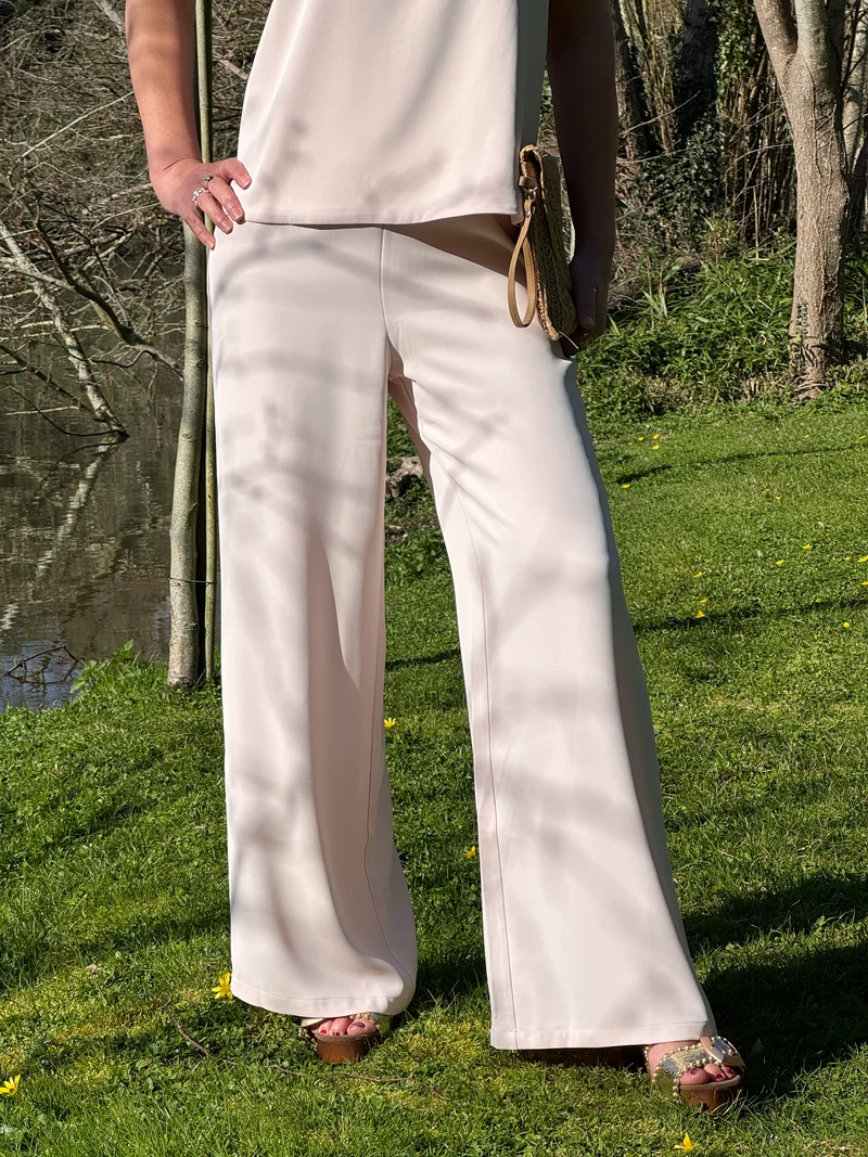 Pantalon rose fluide taille haute ORIA