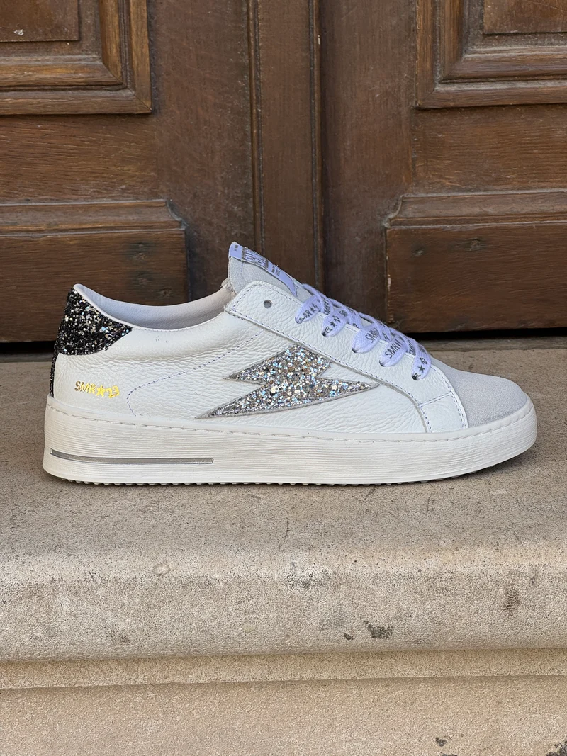 Basket blanc paillettes argentées et noires MAYA C782 Semerdjian