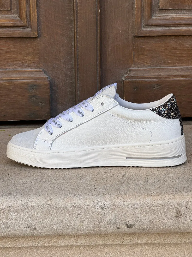Basket blanc paillettes argentées et noires MAYA C782 Semerdjian