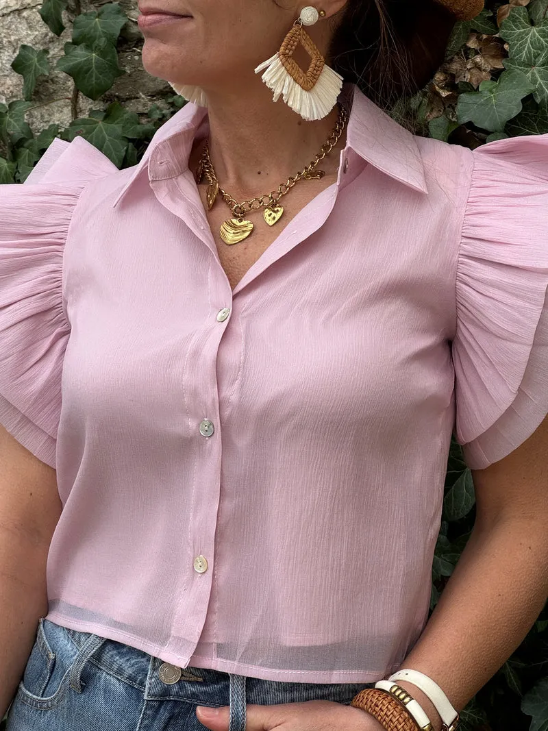 Top rose crêpe transparente INES