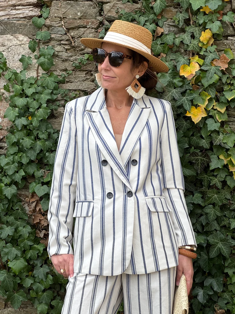 Veste beige rayures bleues YSEE