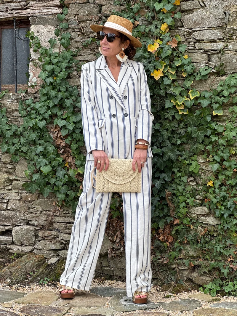 Veste beige rayures bleues YSEE