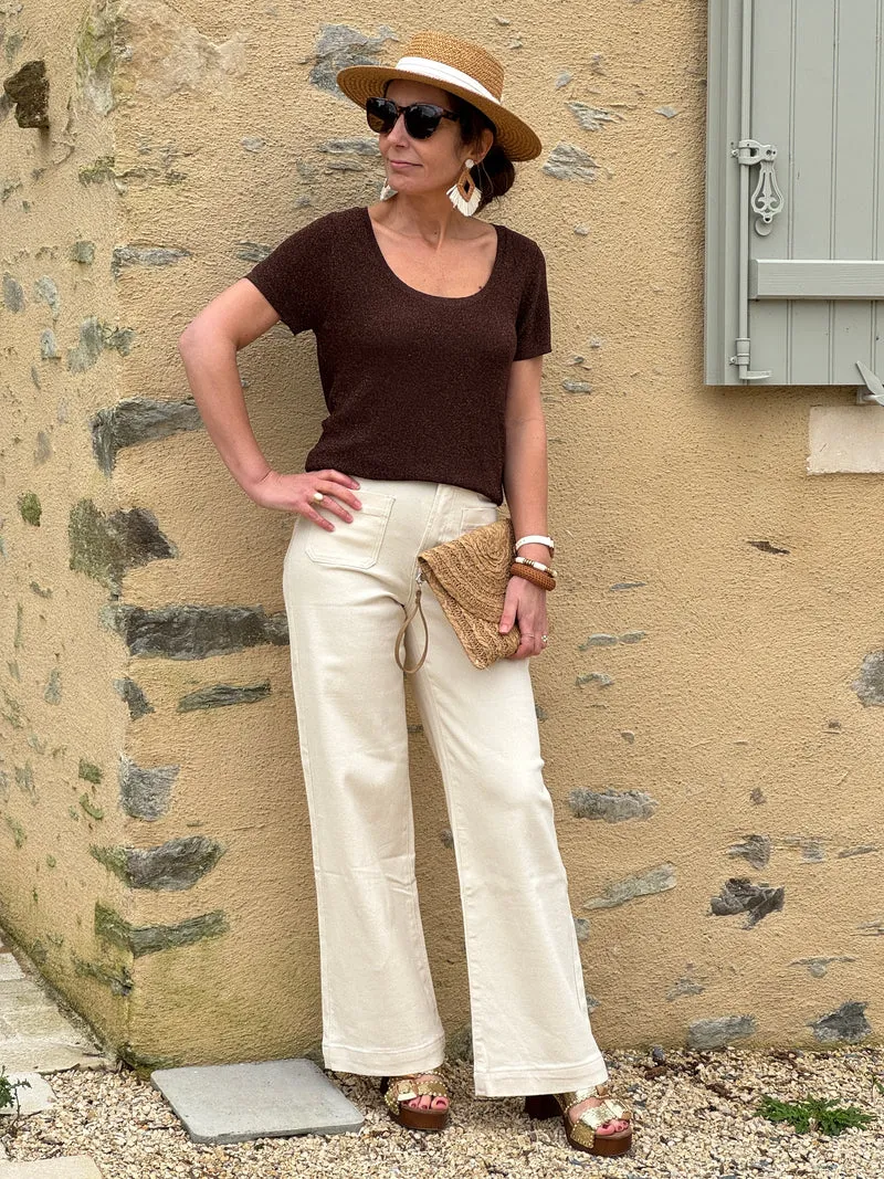 Tee‑shirt marron fil métallique bronze MISHAN La Petite Étoile