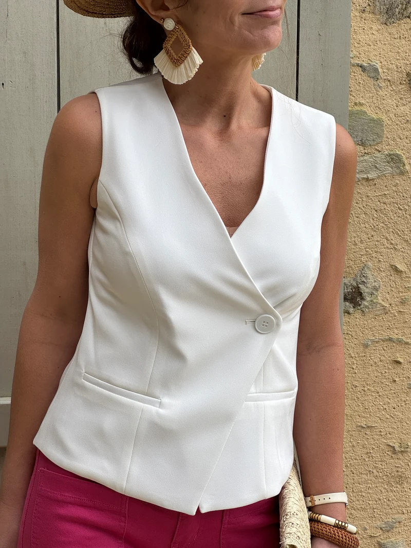 Gilet blanc sans manche un bouton Hippocampe