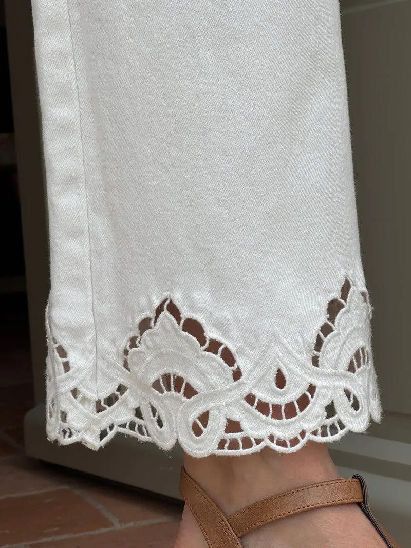 Jean blanc broderie ajourée NOLA Oraije