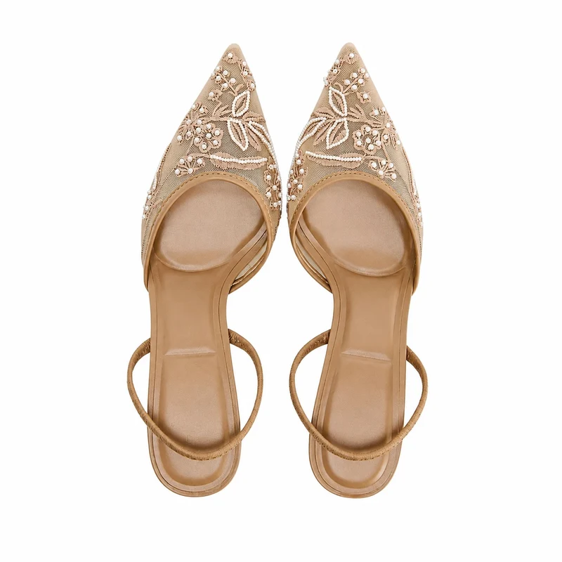 Embroidered Mesh Heeled Sandals