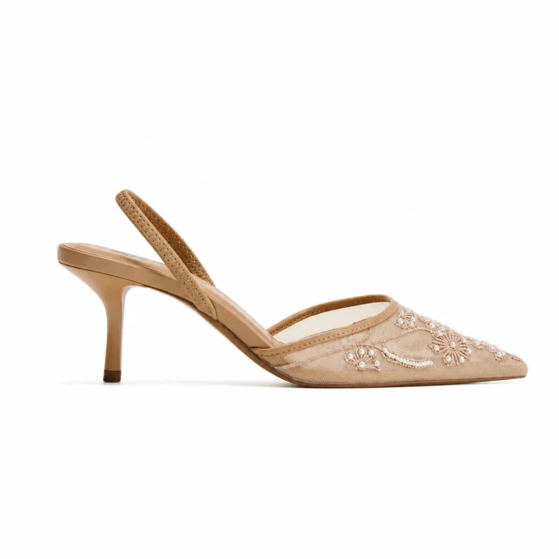 Embroidered Mesh Heeled Sandals