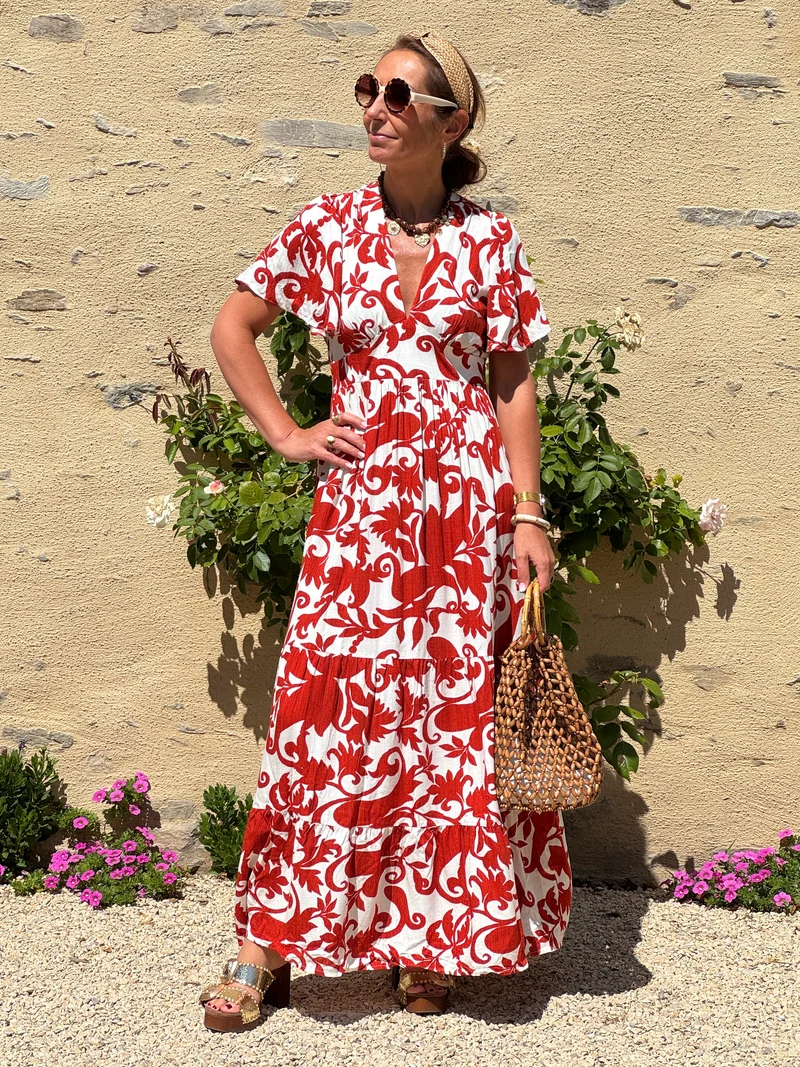 Robe imprimé terracotta fond écru ELOISE In April 1986