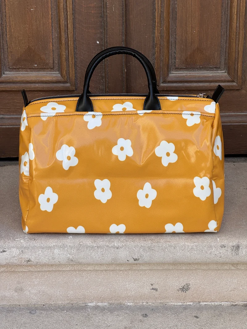 Sac jaune imprimé de fleurs blanches N°180 BOWLING Hippocampe