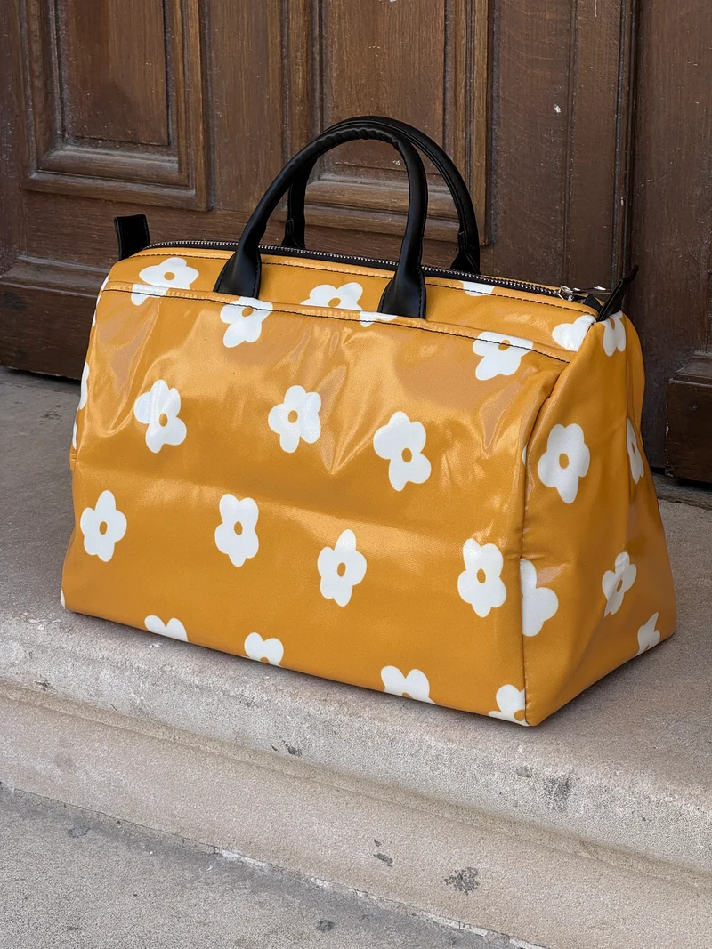 Sac jaune imprimé de fleurs blanches N°180 BOWLING Hippocampe