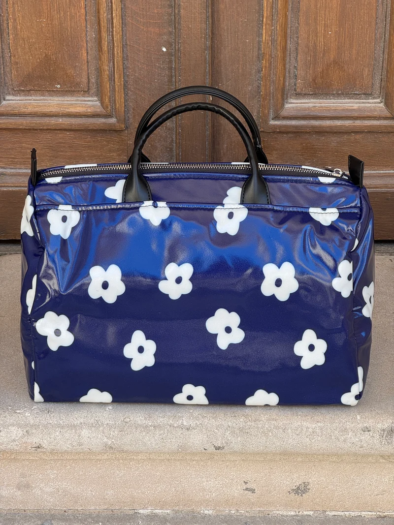 Sac marine imprimé de fleurs blanches N°180 BOWLING Hippocampe