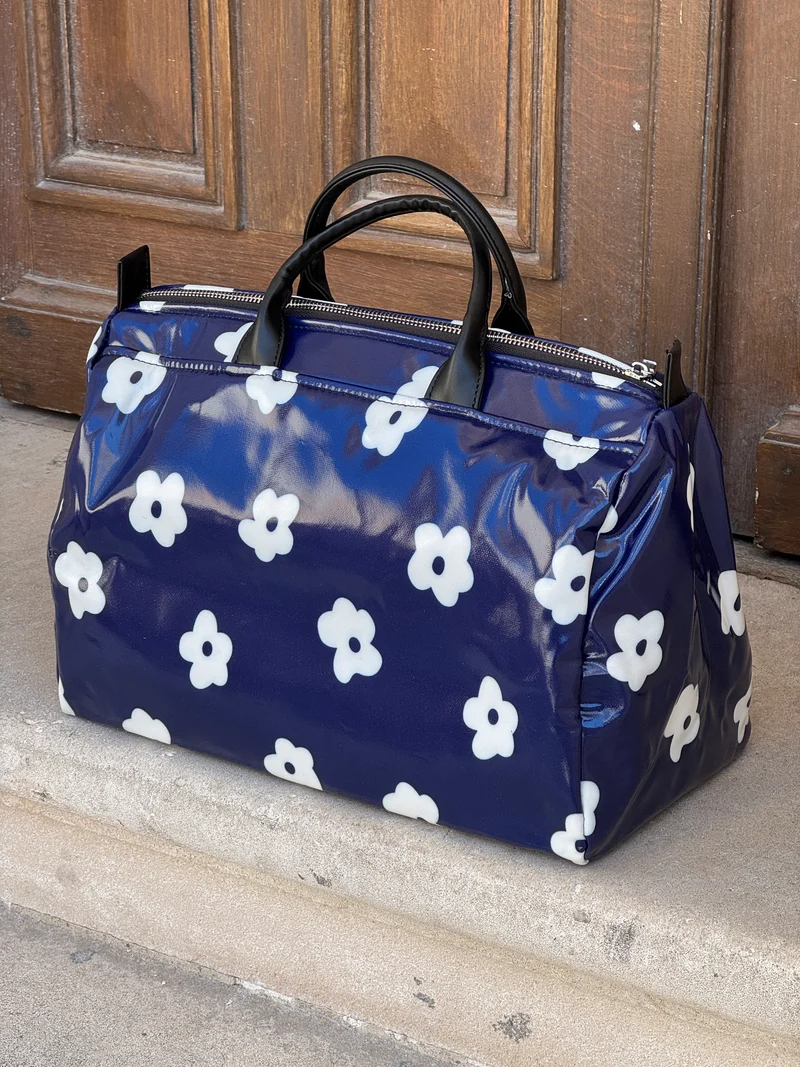Sac marine imprimé de fleurs blanches N°180 BOWLING Hippocampe