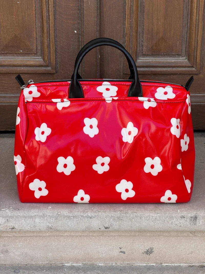 Sac rouge imprimé de fleurs blanches N°180 BOWLING Hippocampe
