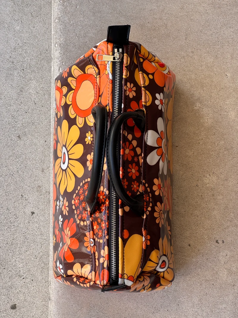 Sac imprimé fleuri marron, orange et jaune N°26 BOWLING Hippocampe