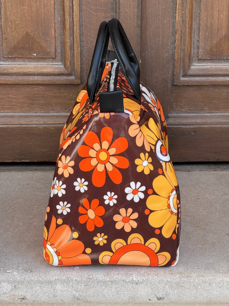 Sac imprimé fleuri marron, orange et jaune N°26 BOWLING Hippocampe