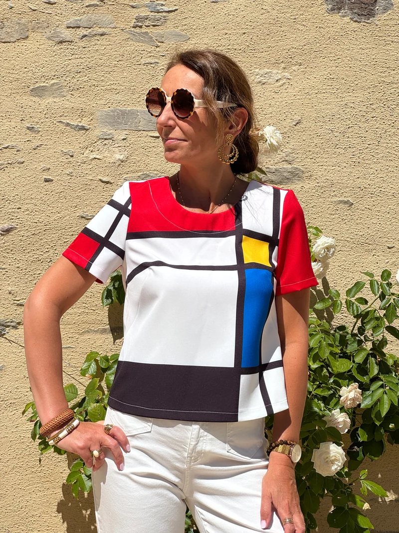 Top rouge, jaune, bleu, noir et blanc MONDRIAN Hippocampe