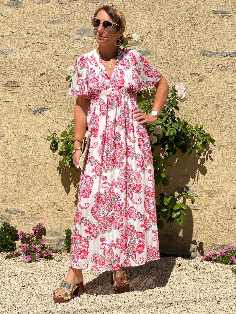 Robe imprimé floral rose et blanche SUZY In April 1986