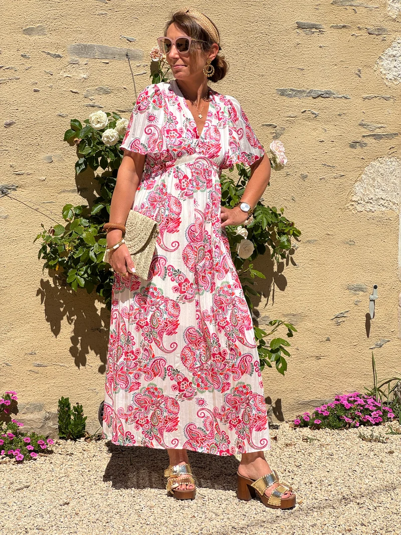 Robe imprimé floral rose et blanche SUZY In April 1986