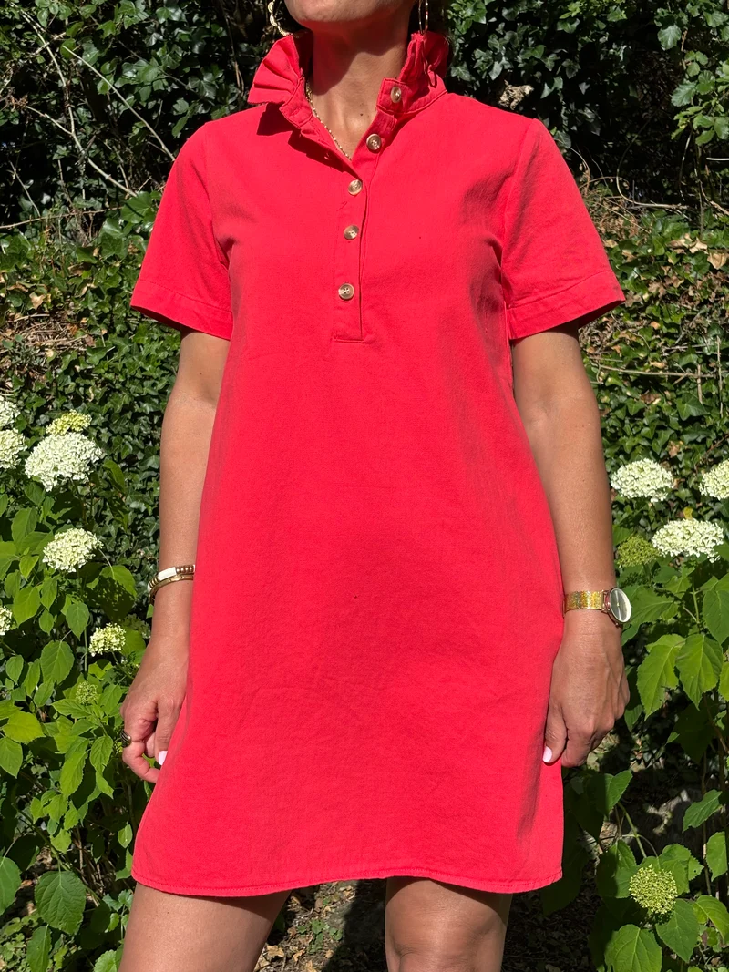 Robe rouge trapèze jean LILIA In April 1986
