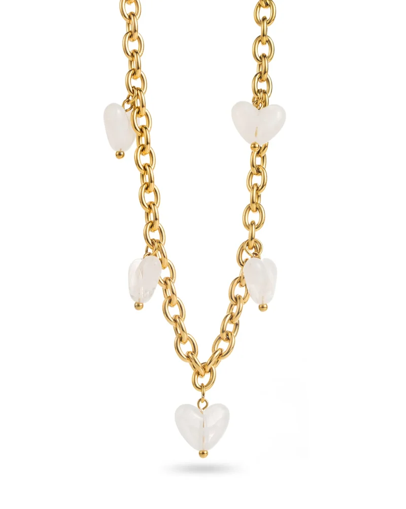 Collier cœurs blancs doré en acier inoxydable