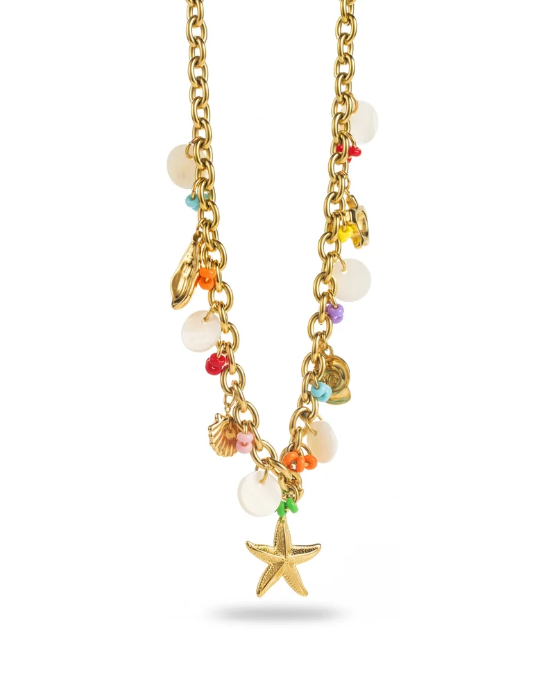 Collier étoile de mer multicolore doré en acier inoxydable