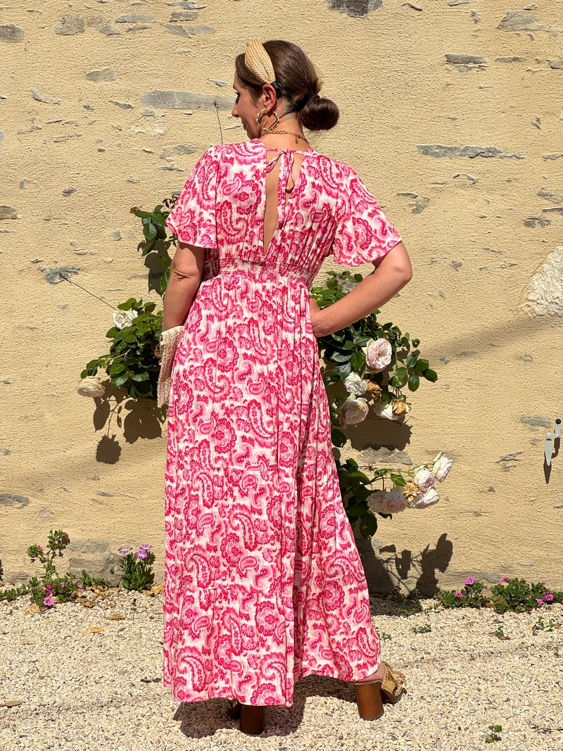 Robe fuchsia beige empire longue SELYA In April 1986