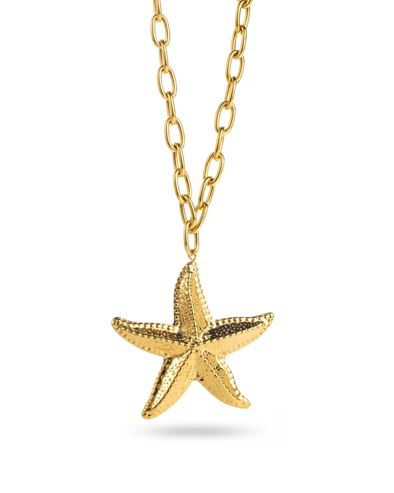 Collier étoile de mer doré en acier inoxydable