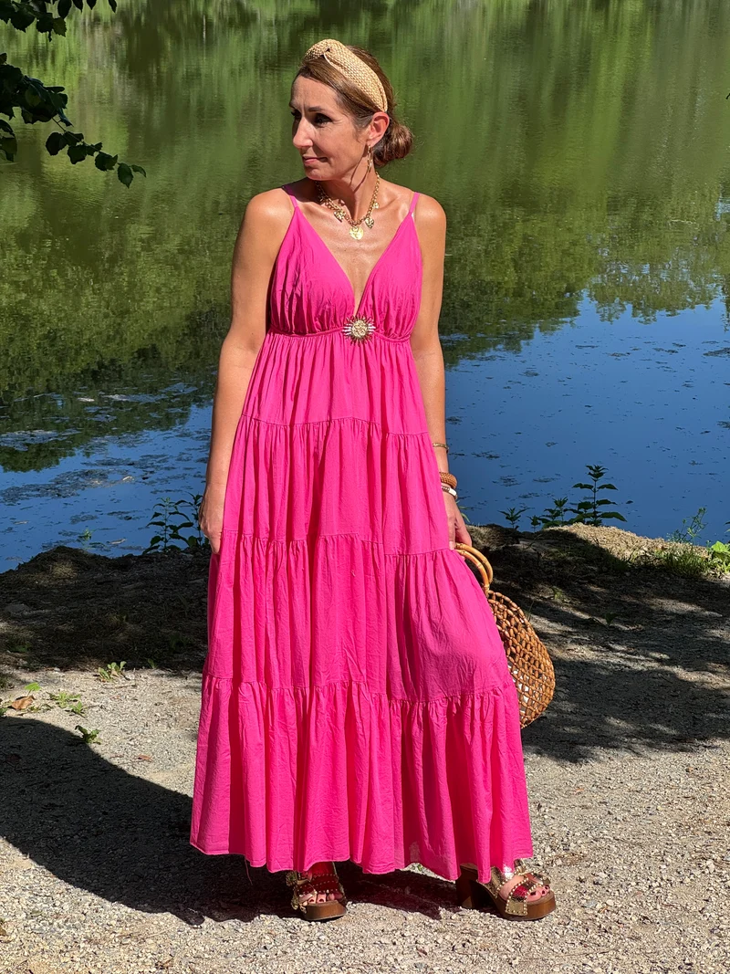 Robe fuchsia empire bijou soleil doré SOLEIL
