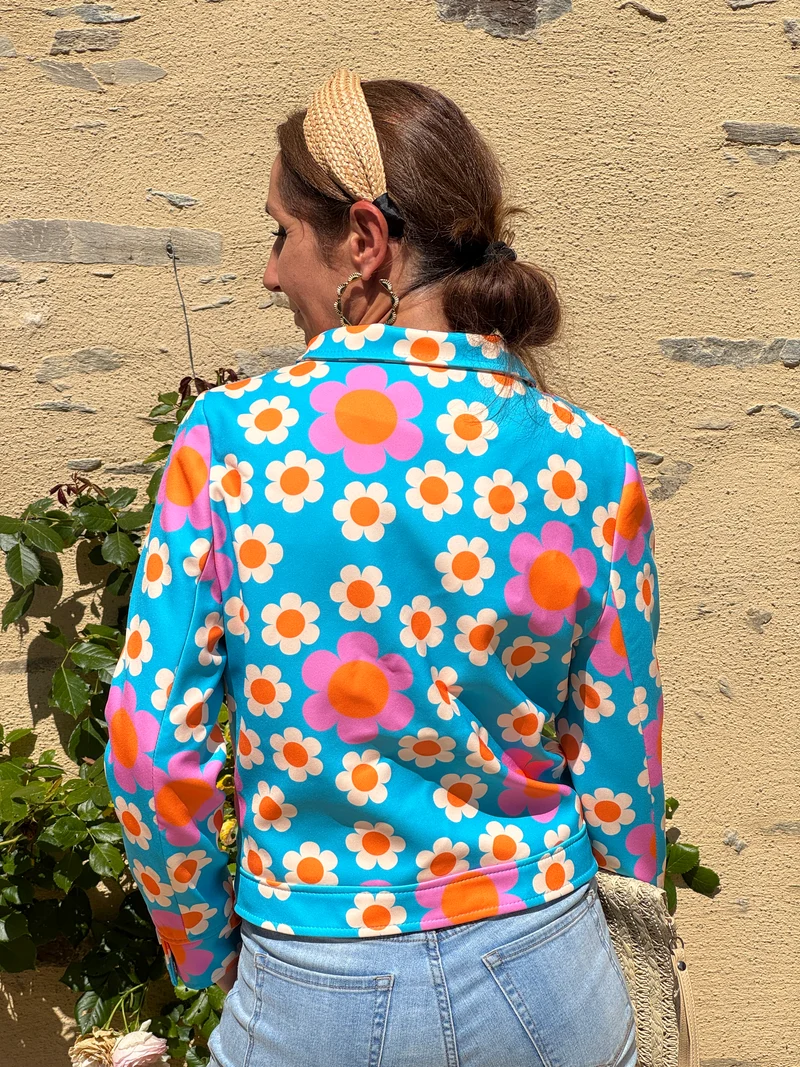 Veste marguerites bleu turquoise FLOWER POWER Hippocampe