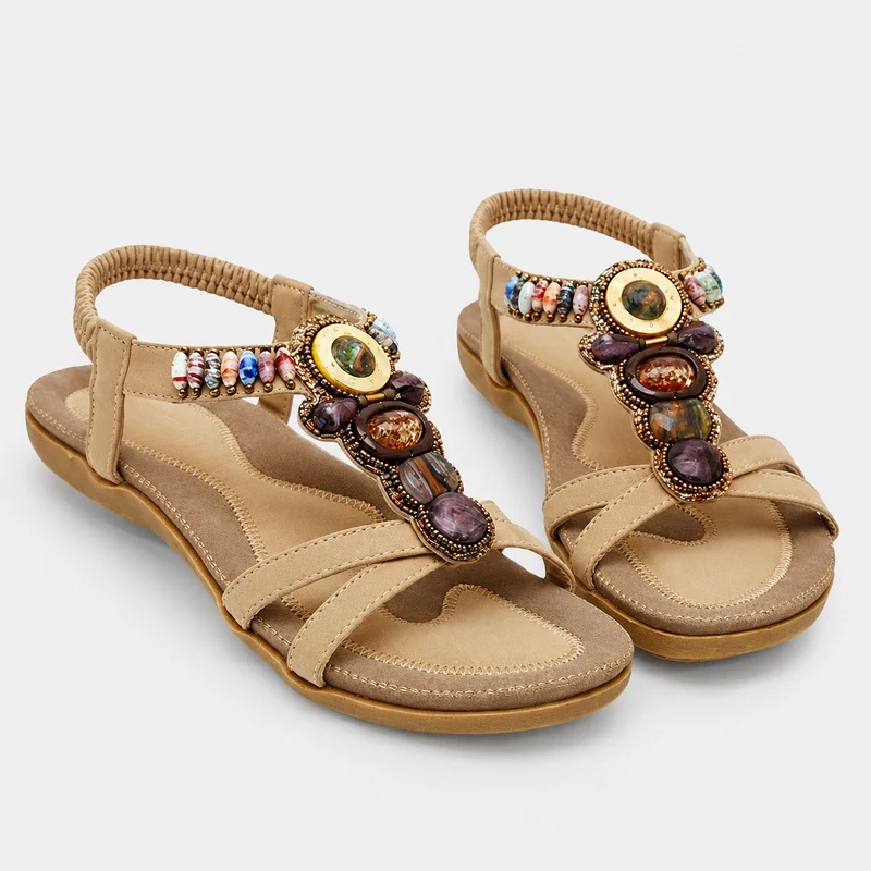Women's Beige Bohemian Style Sandal with Straps
