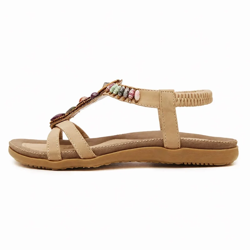 Women's Beige Bohemian Style Sandal with Straps