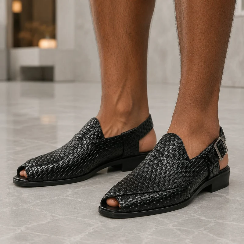 Men's Crocodile Style Heeled Sandal