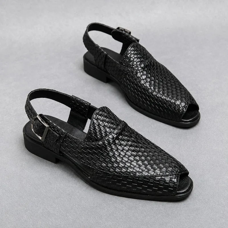 Men's Crocodile Style Heeled Sandal
